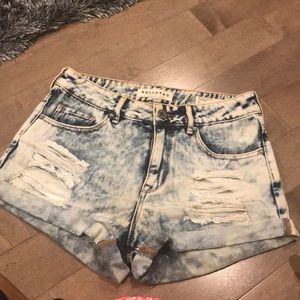 Acid wash denim shorts